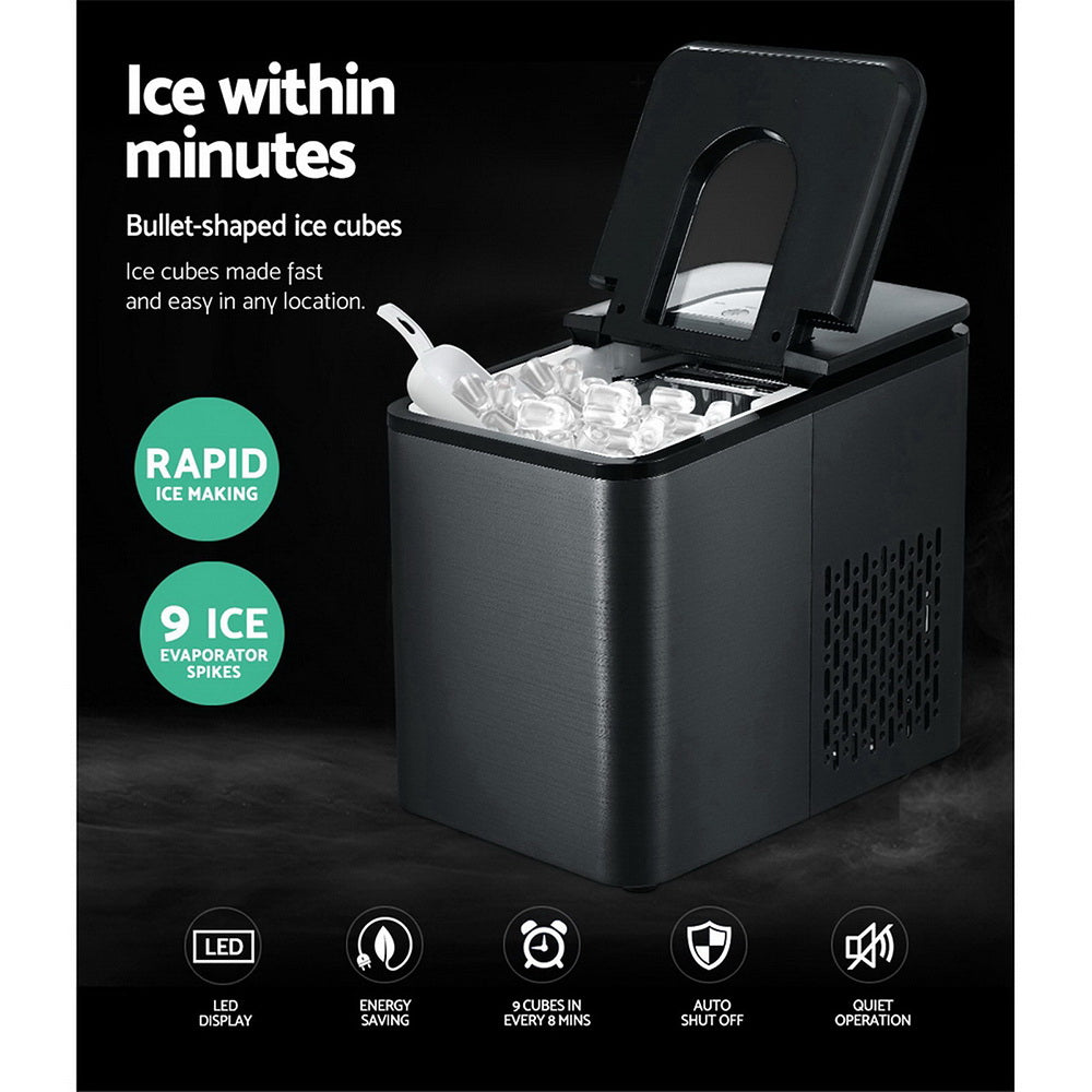 Portable 2.2L Ice Maker - 12KG Countertop Ice Cube Machine for Home & Bar Use - Black