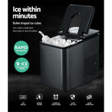 Portable 2.2L Ice Maker - 12KG Countertop Ice Cube Machine for Home & Bar Use - Black - Rear View