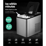 Portable 2.2L Ice Maker - 12KG Home & Bar Countertop Machine with LED Control, Silver Finish - Rear View