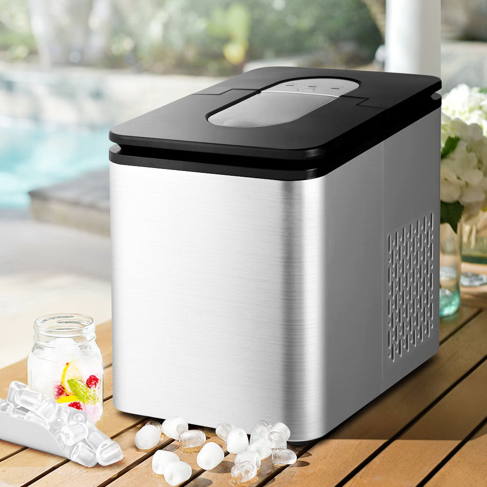 Portable 2.2L Ice Maker - 12KG Home & Bar Countertop Machine with LED Control, Silver Finish