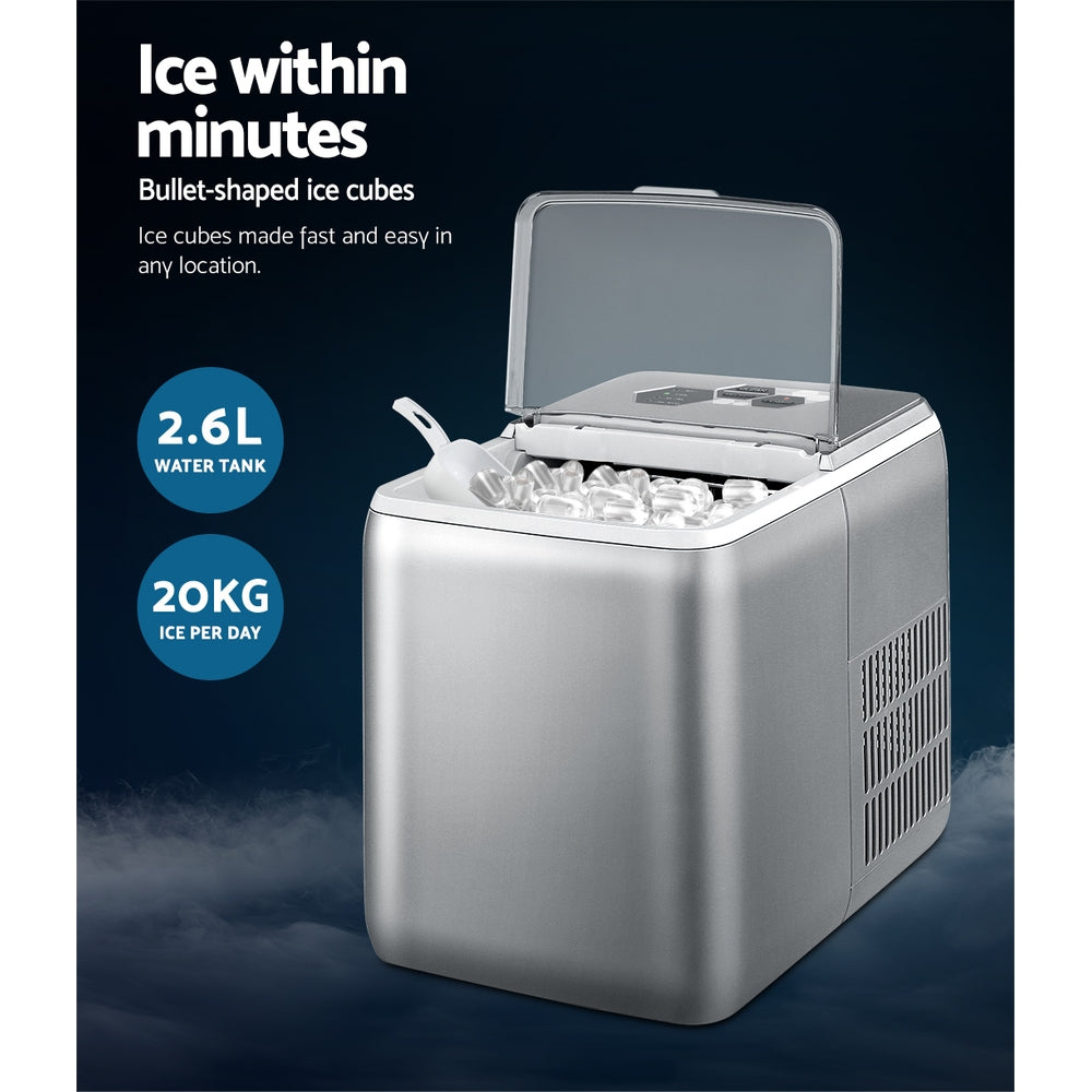 Portable Commercial Ice Maker Machine - 2.6L Countertop Ice Cube Maker for Bars and Parties