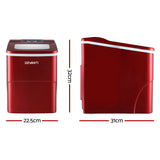 DEVANTi Quick-Freeze Portable Ice Maker - 2L Countertop Ice Cube Generator in Red - Top-Down View