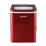 DEVANTi Quick-Freeze Portable Ice Maker - 2L Countertop Ice Cube Generator in Red - 45-Degree Angle