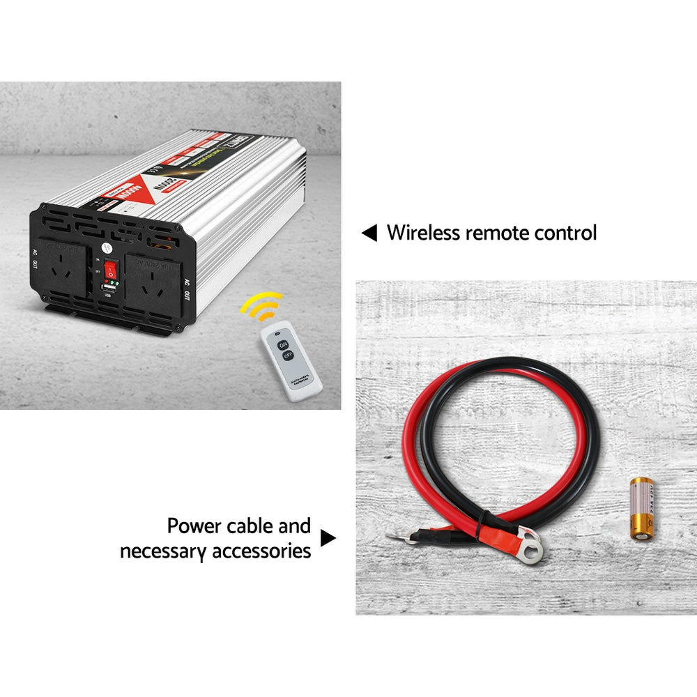 Giantz 2000W/4000W Pure Sine Wave Inverter for 12V to 240V Power Supply - Ideal for Camping, Boats, and Caravans
