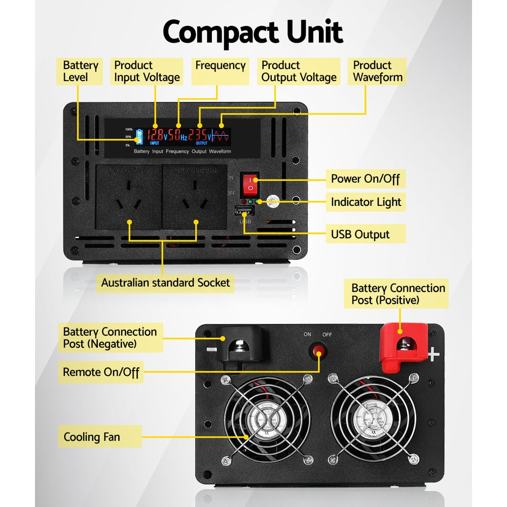 Giantz 3000W/6000W Pure Sine Wave Inverter for 12V to 240V - Ideal for Camping, Boats, and Caravans