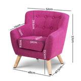 Pink Linen Kids Armchair - Nordic French Style Lounge Couch for Children's Room - Front View