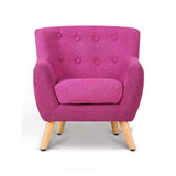 Pink Linen Kids Armchair - Nordic French Style Lounge Couch for Children's Room - Side View
