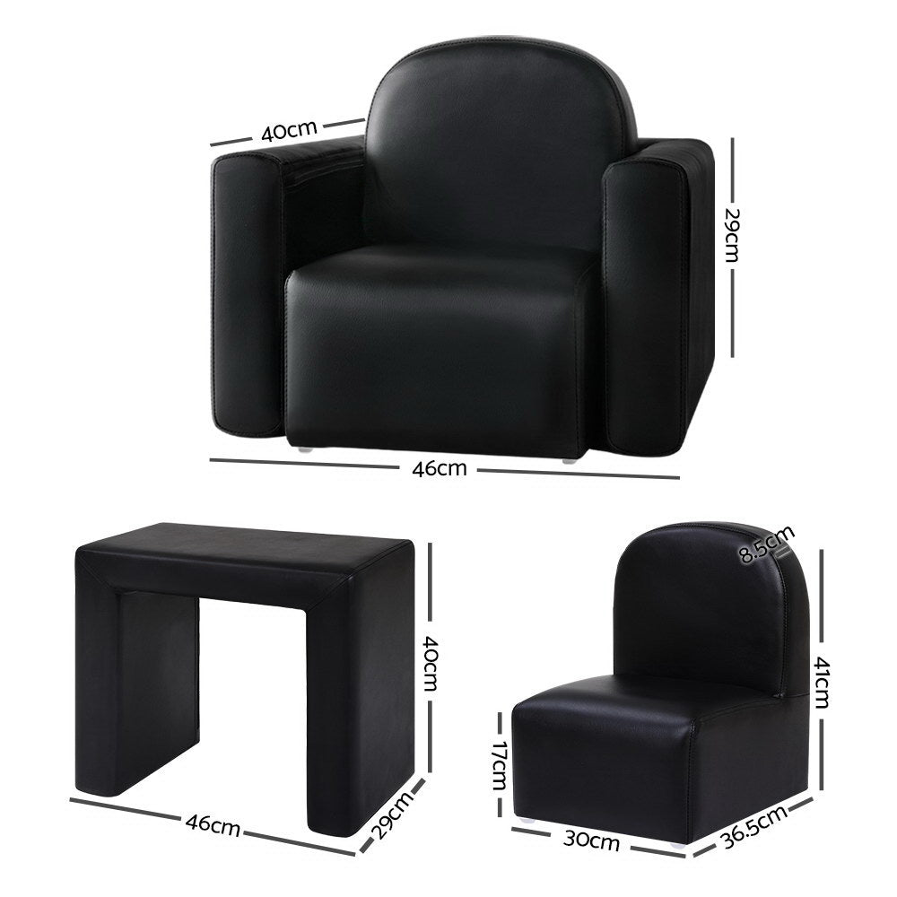 Convertible Black PU Leather Kids Armchair and Table Set