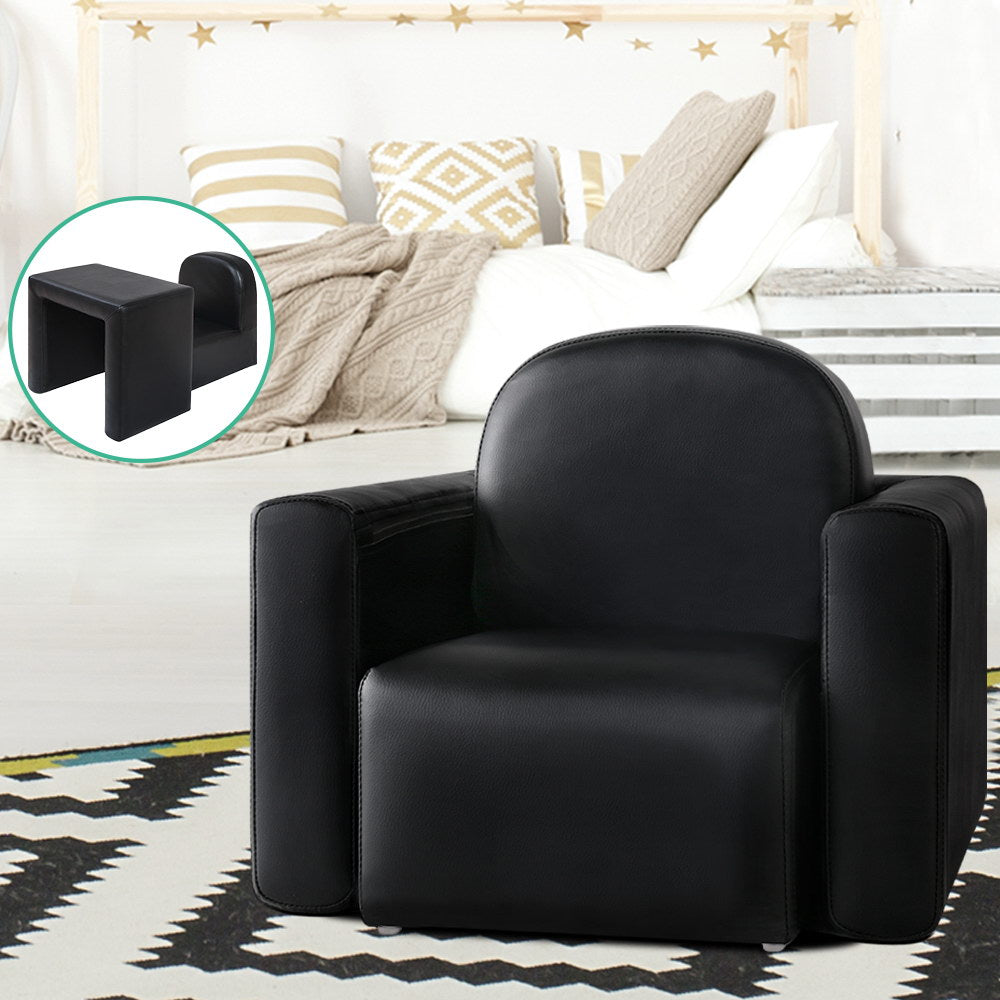 Convertible Black PU Leather Kids Armchair and Table Set