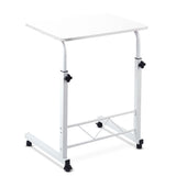 Portable White Mobile Laptop Desk with Adjustable Height and Lockable Wheels - Front View