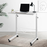 Portable White Mobile Laptop Desk with Adjustable Height and Lockable Wheels