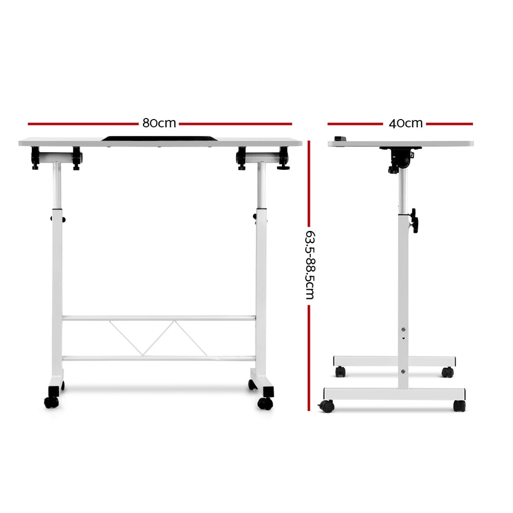 Height Adjustable Portable Laptop Desk with Tilting Top and Wheels - Versatile Mobile Workstation in White
