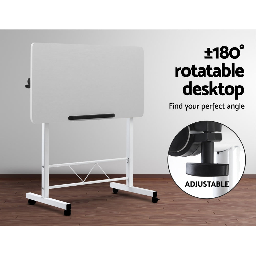 Height Adjustable Portable Laptop Desk with Tilting Top and Wheels - Versatile Mobile Workstation in White