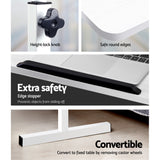 Height Adjustable Portable Laptop Desk with Tilting Top and Wheels - Versatile Mobile Workstation in White - Close-Up Angle