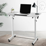 Height Adjustable Portable Laptop Desk with Tilting Top and Wheels - Versatile Mobile Workstation in White