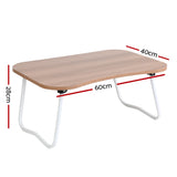 Lightweight Foldable Bed Tray Table - Versatile Laptop & Breakfast Stand in Natural Wood Finish - Side View