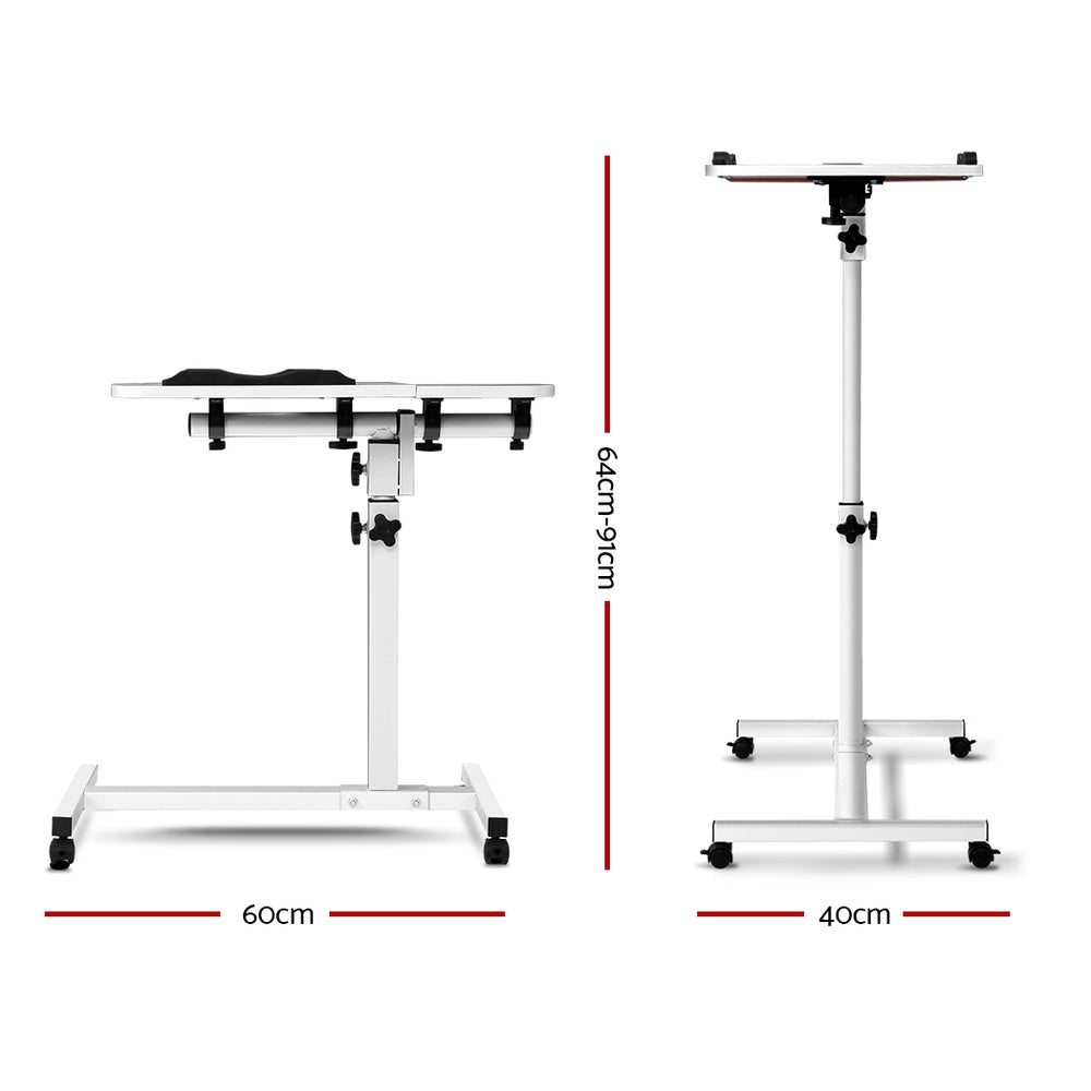 Mobile Adjustable Laptop Desk with Wheels - White