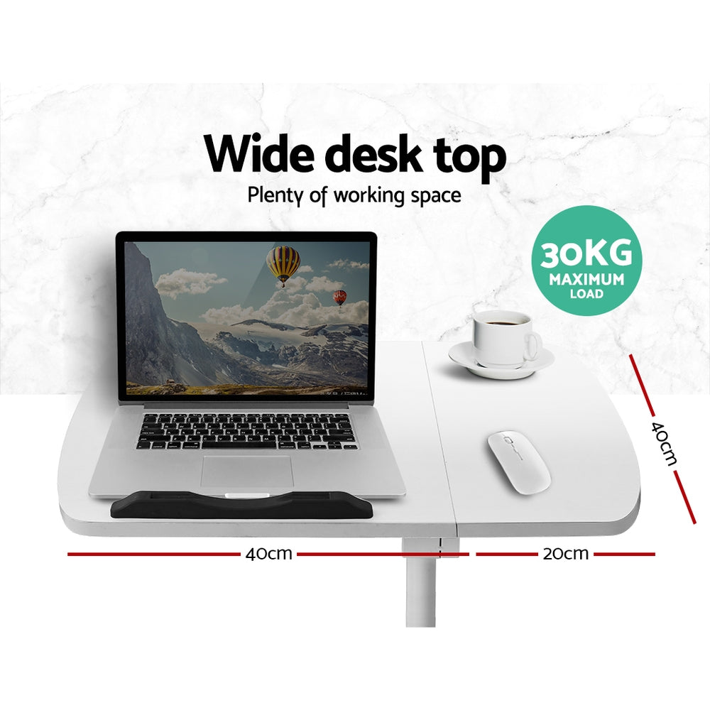 Mobile Adjustable Laptop Desk with Wheels - White