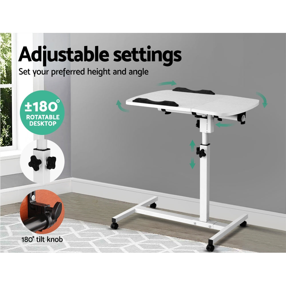 Mobile Adjustable Laptop Desk with Wheels - White