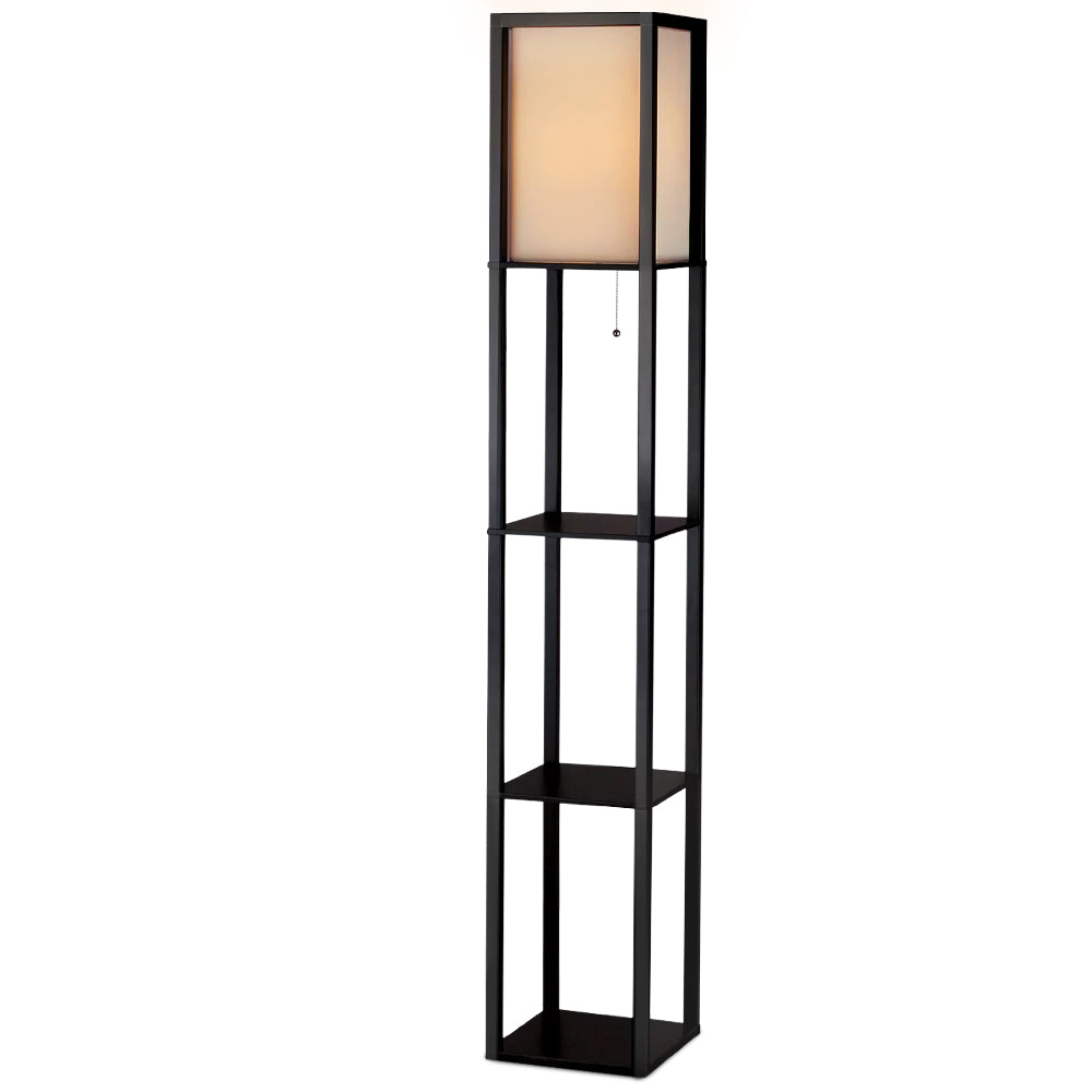 Vintage Wood LED Floor Lamp with Shelves for Reading and Storage