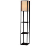 Vintage Wood LED Floor Lamp with Shelves for Reading and Storage