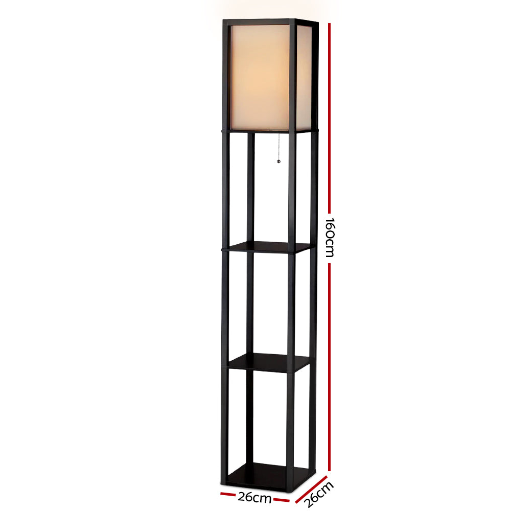 Vintage Wood LED Floor Lamp with Shelves for Reading and Storage