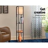 Vintage Wood LED Floor Lamp with Shelves for Reading and Storage - Side View
