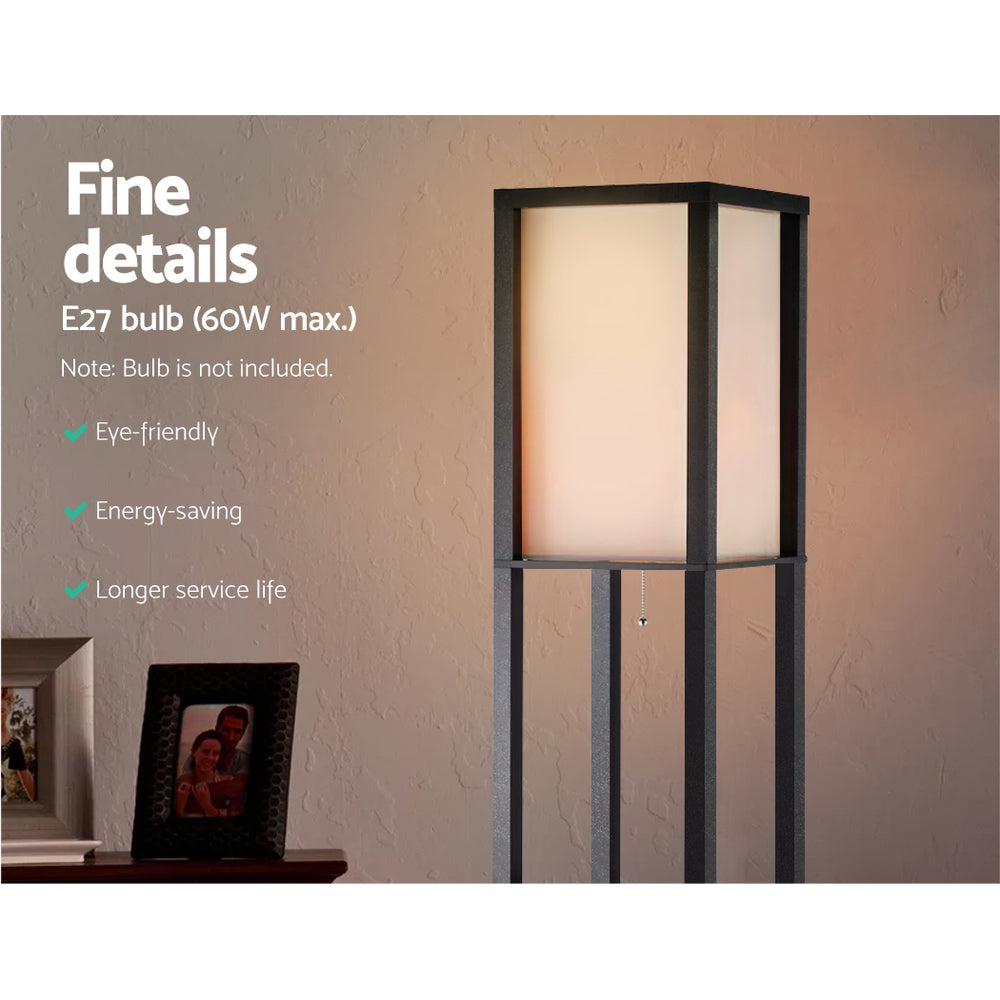 Vintage Wood LED Floor Lamp with Shelves for Reading and Storage