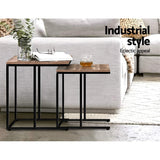 Industrial Rustic Nesting Side Tables with Wooden Top and Metal Frame - Top-Down View