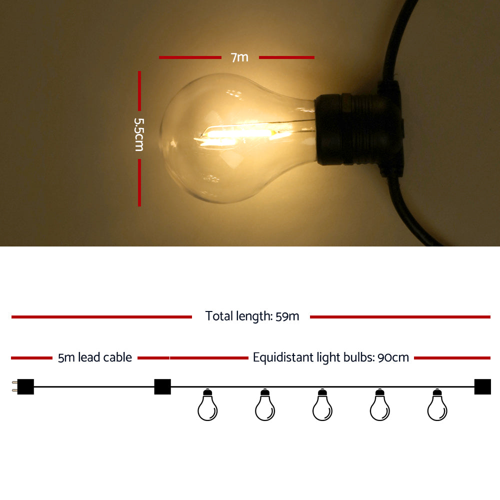 Jingle Jollys 59m LED Festoon String Lights for Outdoor Weddings and Garden Celebrations