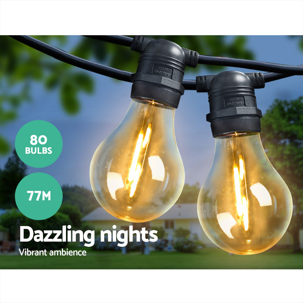 Twinkling Festoon LED String Lights for Outdoor Weddings & Garden Parties - 77m Decorative Lighting