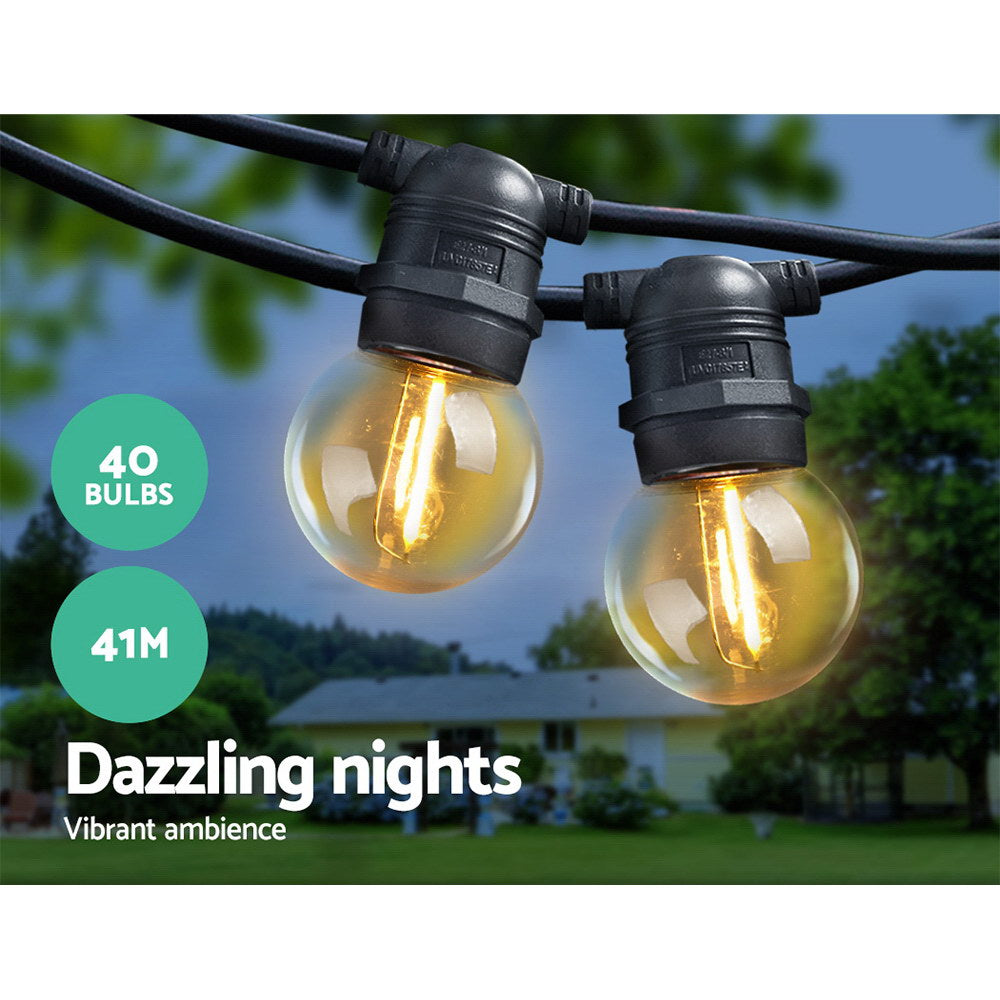 Festive Glow 41m LED Festoon String Lights with 40 Bulbs - Perfect for Weddings, Parties, and Holiday Celebrations