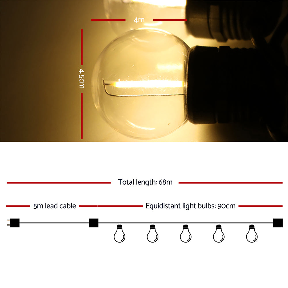 Twinkling Delight 68m LED Festoon String Lights for Outdoor Weddings and Home Decor