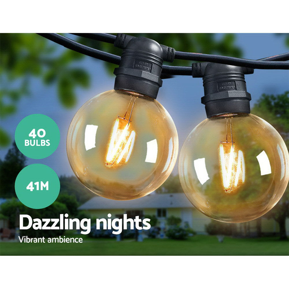 Warm Glow 41m LED Festoon String Lights - 40 Bulb Kit for Weddings, Parties, and Christmas G80