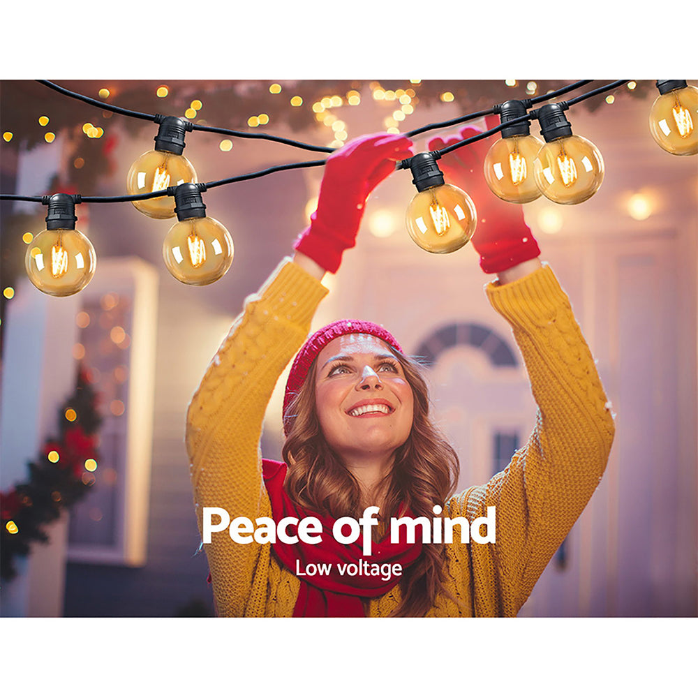 Jingle Jollys 50m Connectable LED Festoon Lights - 50 Bulbs for Weddings, Parties, and Christmas