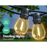 Jingle Jollys 68m Waterproof LED Festoon String Lights with 70 Bulbs for Weddings and Events - Side View