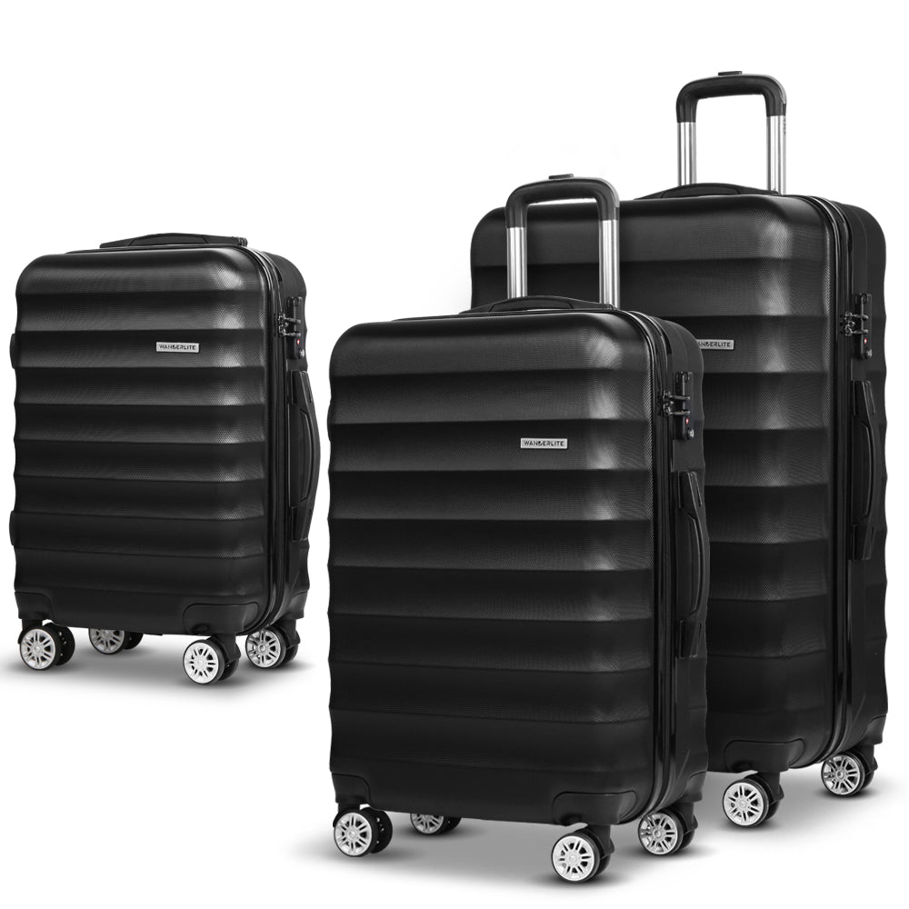 Wanderlite Ultra-Lightweight Black Hardshell Travel Luggage Set - 3 Pieces