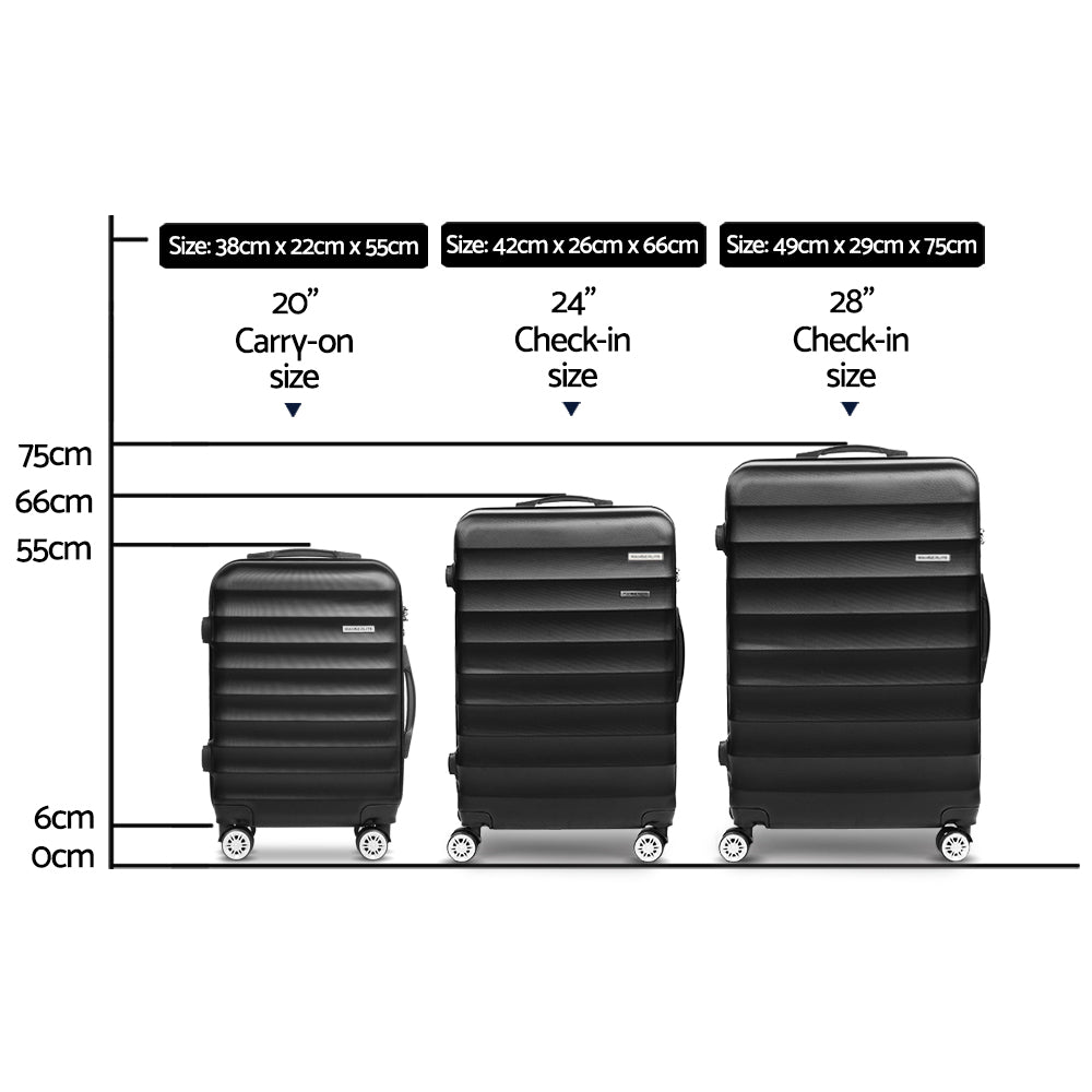 Wanderlite Ultra-Lightweight Black Hardshell Travel Luggage Set - 3 Pieces