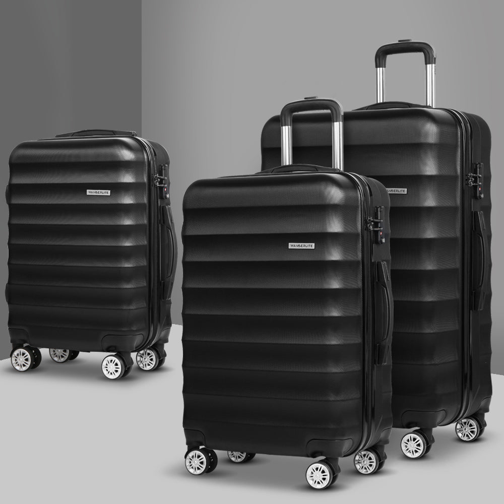 Wanderlite Ultra-Lightweight Black Hardshell Travel Luggage Set - 3 Pieces
