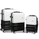 Wanderlite Ultra-Light 3-Piece Hard Shell Travel Luggage Set - Elegant Black & White Style - Top-Down View