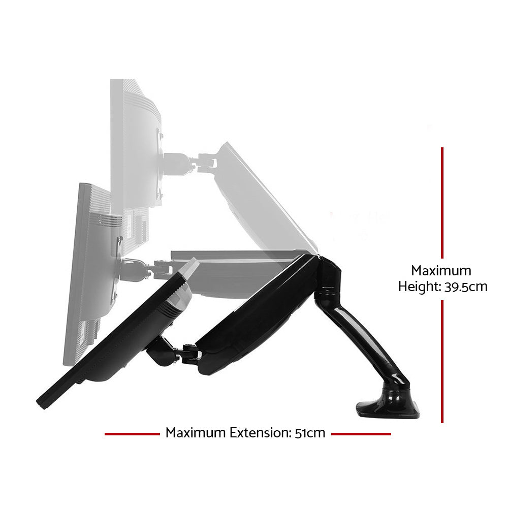 Dual Monitor Gas Spring Arm Mount in Black