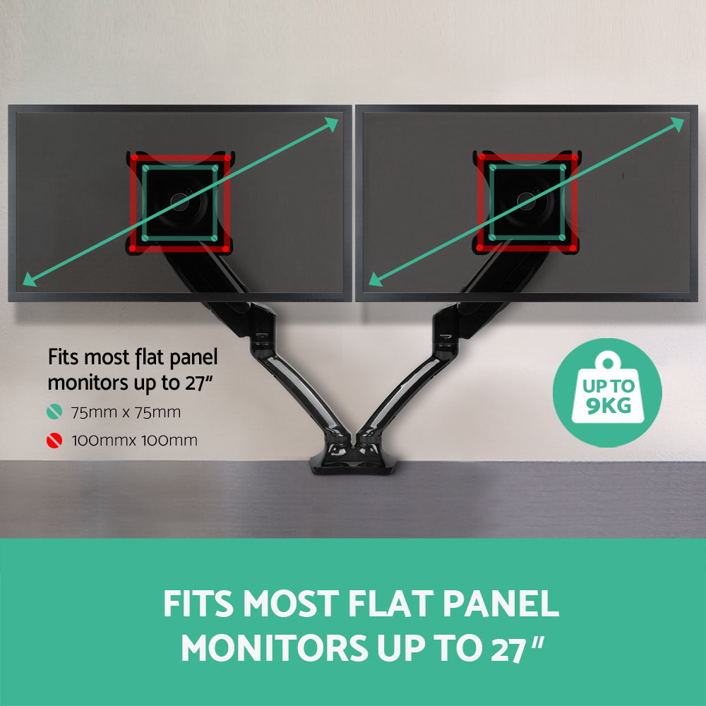 Dual Monitor Gas Spring Arm Mount in Black