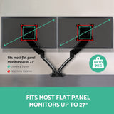 Dual Monitor Gas Spring Arm Mount in Black - Close-Up Angle