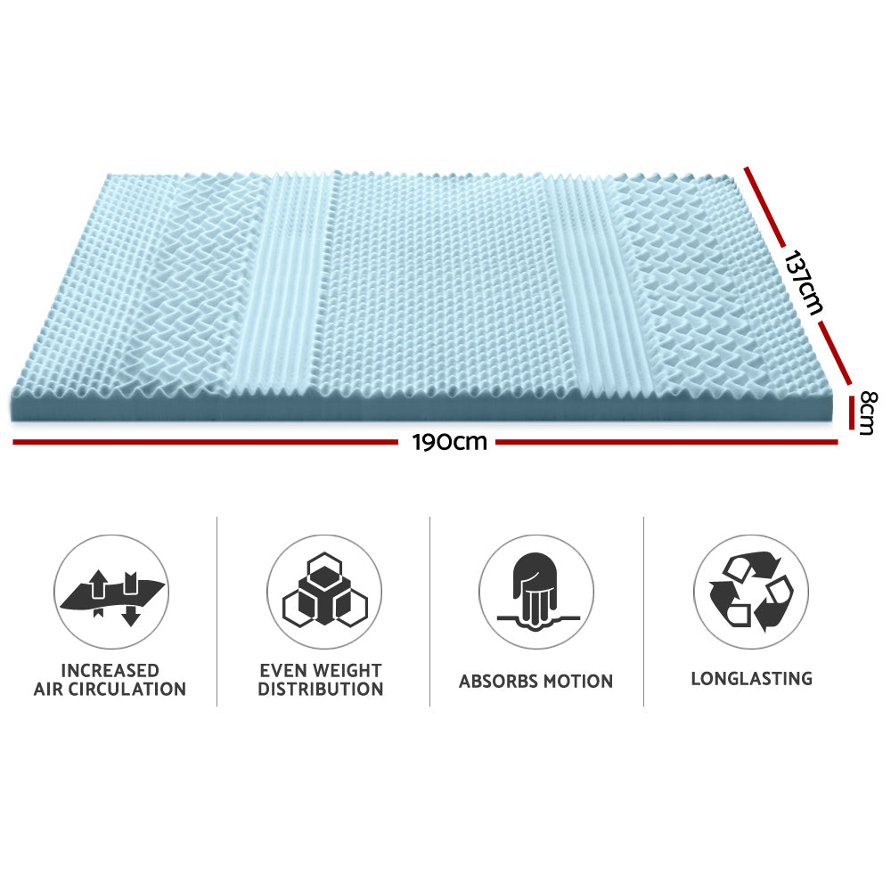 Giselle Bedding Double 8cm Cool Gel Memory Foam Mattress Topper with Bamboo Cover - 7-Zone Comfort Design