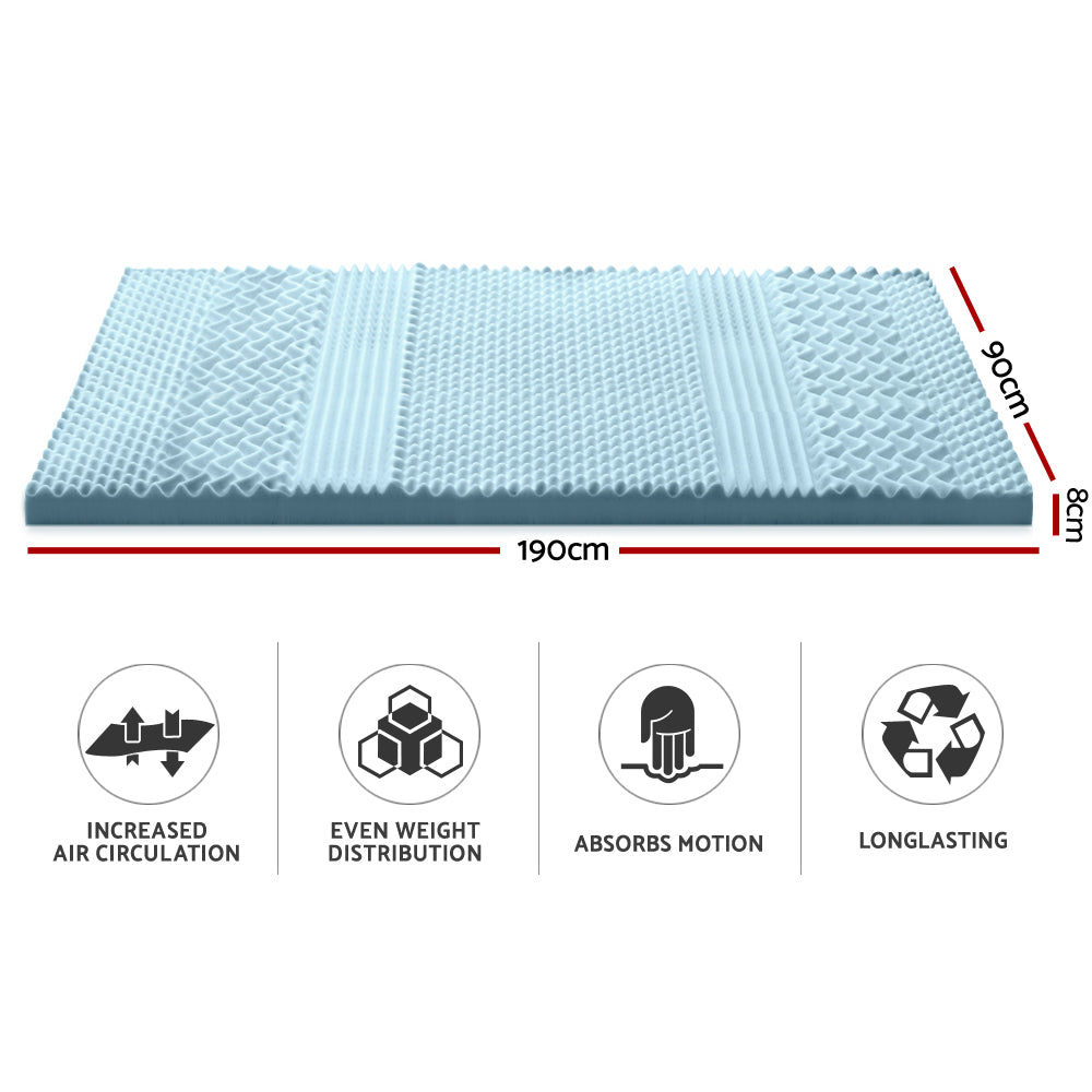 Giselle Bedding 8cm Cool Gel 7-Zone Memory Foam Mattress Topper with Bamboo Cover - Single Size