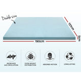 Giselle Cool Gel Memory Foam Mattress Topper with Bamboo Cover - 5cm Double Size - Front View