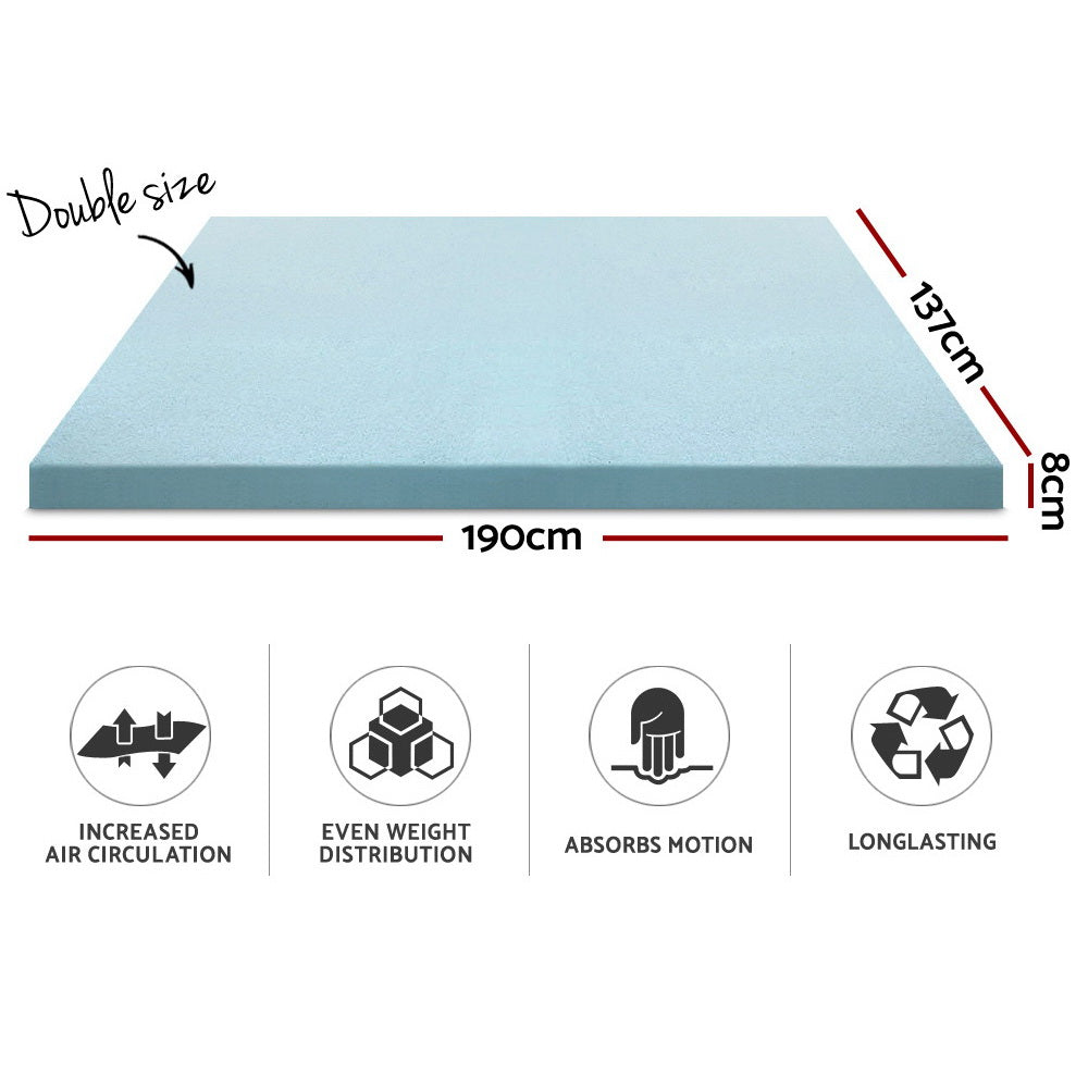 Giselle Cool Gel Infused Memory Foam Mattress Topper with Bamboo Cover - Double Size 8cm
