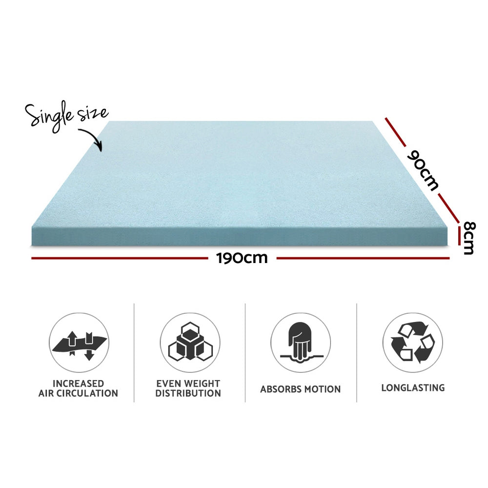 Giselle Cool Gel Infused Memory Foam Mattress Topper with Bamboo Cover - 8cm Single Size