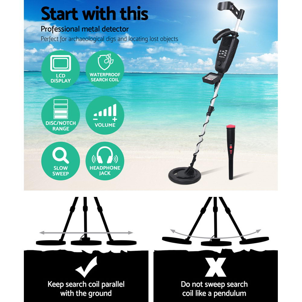 LCD Screen Waterproof Metal Detector & Pinpointer for Treasure Hunting - 180MM Sensitivity