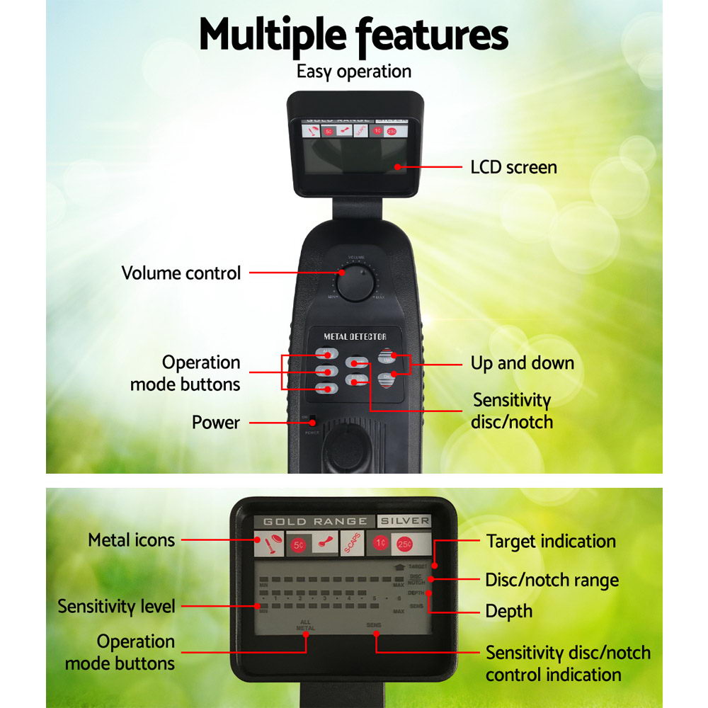 LCD Screen Waterproof Metal Detector & Pinpointer for Treasure Hunting - 180MM Sensitivity
